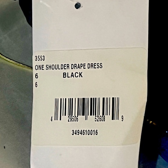 Brand new with tags
Dahlia MacPhee 
Black 6 
One shoulder drape dress
Style 3553 - Picture 7 of 7